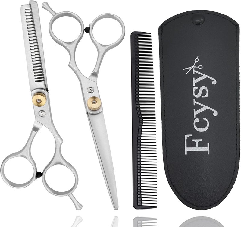 Fcysy Hair Scissors Hair Cutting Shears Set, Haircut Thinning Shears Kit, Salon Barber Haircutting Scissors Hairdresser Blending Shears Hair Trimming Tools for Men Women Dog - Image 1